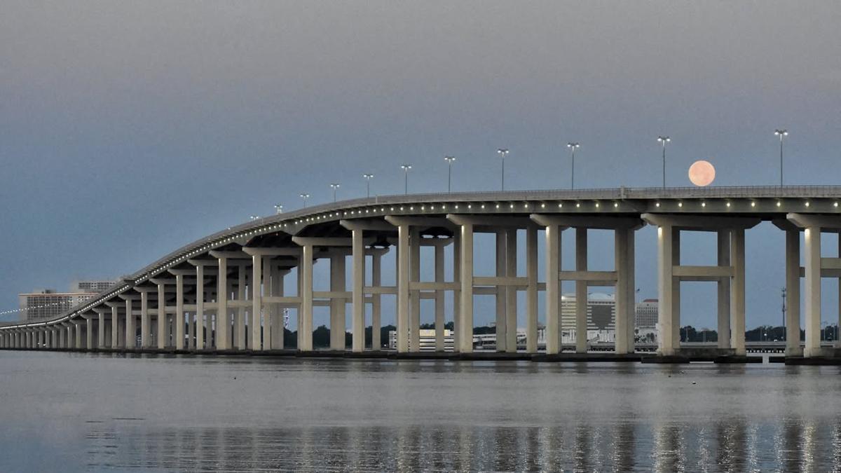 Long bridge stretching over the bay